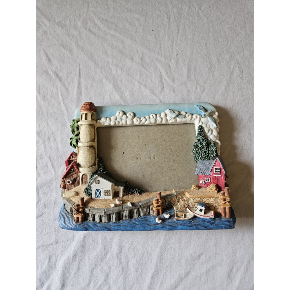 Coastal Lighthouse Harbor Picture Frame 4x6 Nautical Resin Beach Cottage Decor